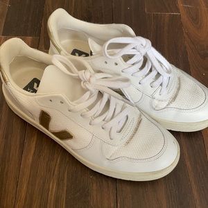 Veja White Sneakers with Gold Detail